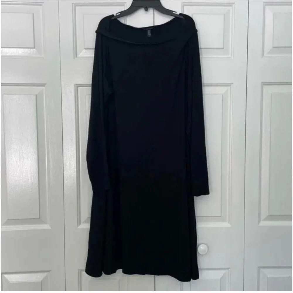 Eileen Fisher black dress with square neckline size L - Picture 5 of 5